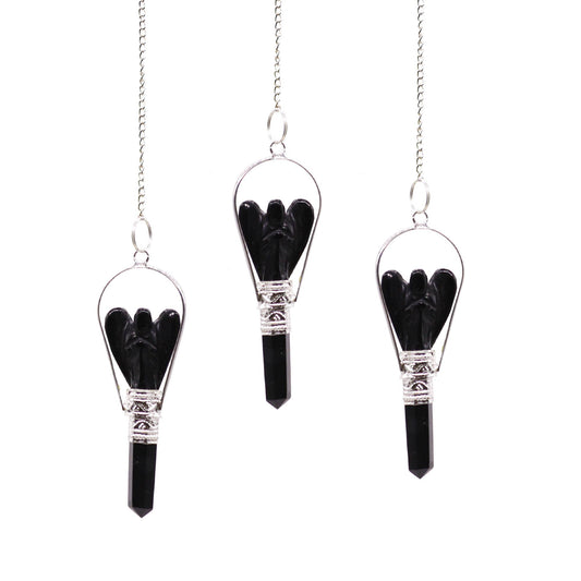 Black Agate Angel Pendulum Spiritual Stone with Ring