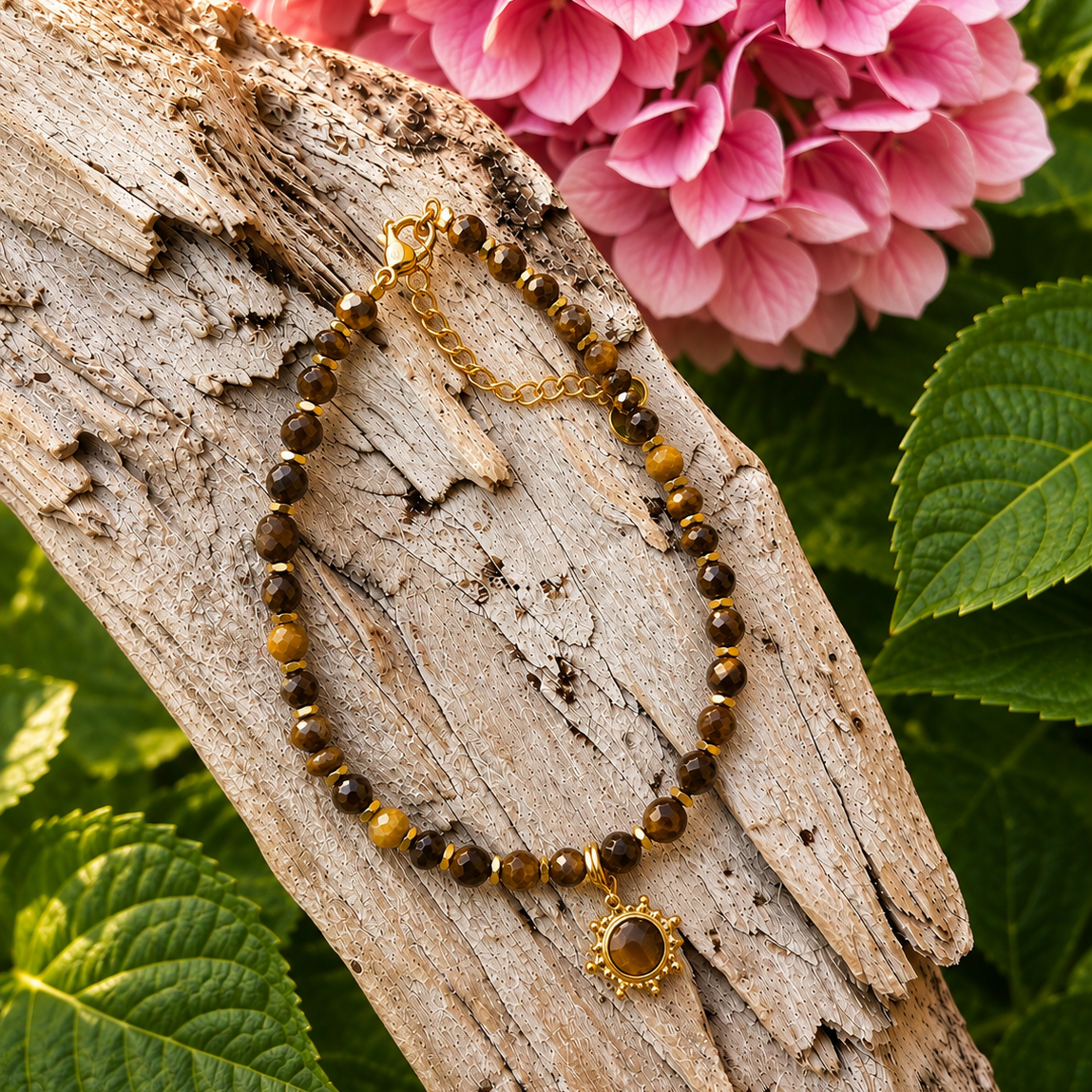 18ct Gold Plated Tiger's Eye Beaded Bracelet