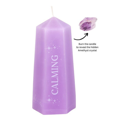 Calming Crystal Unscented Candle with Rough Amethyst Crystal