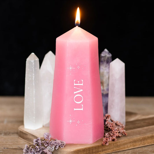 Love Crystal Unscented Candle with Rough Rose Quartz Crystal