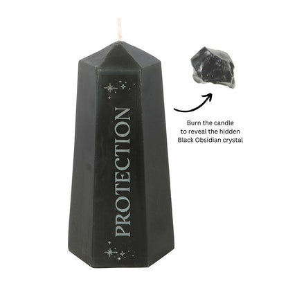 Protection Crystal Unscented Candle with Rough Black Obsidian Crystal