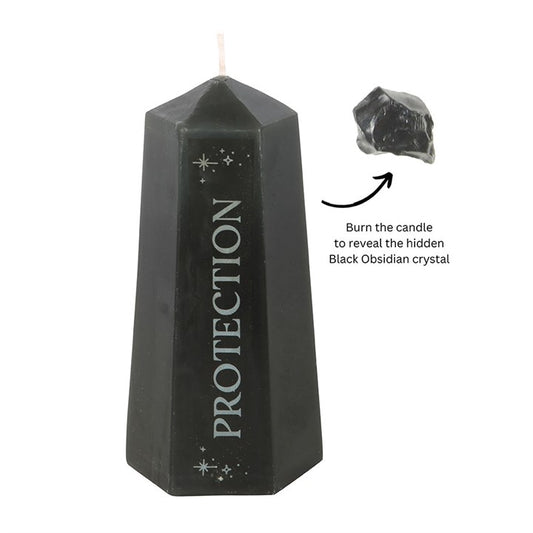 Protection Crystal Unscented Candle with Rough Black Obsidian Crystal