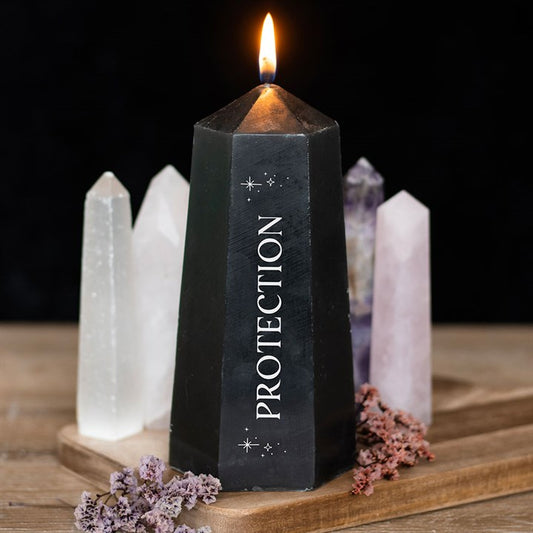 Protection Crystal Unscented Candle with Rough Black Obsidian Crystal