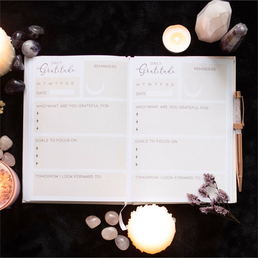 A5 Gratitude Journal Notebook with Rose Quartz Pen