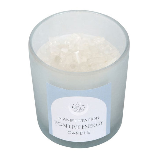 Positive Energy Crystal Chip Candle in Glass Pot White Sage