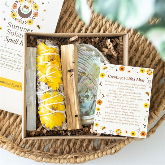 Summer Solstice Litha Spell Kit with Sage, Palo Santo, Selenite and Abalone Shell