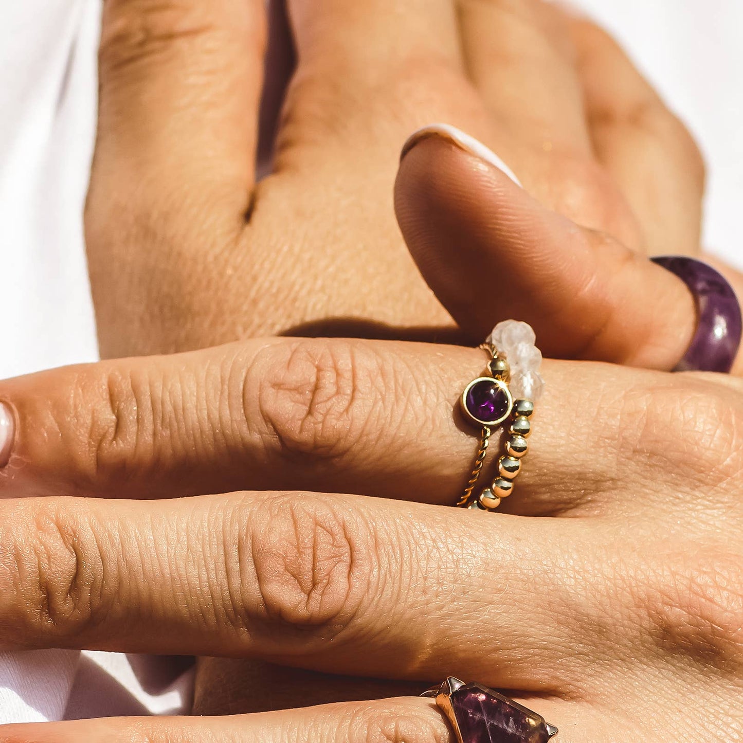 Amethyst 18K Gold-Plated Adjustable Ring