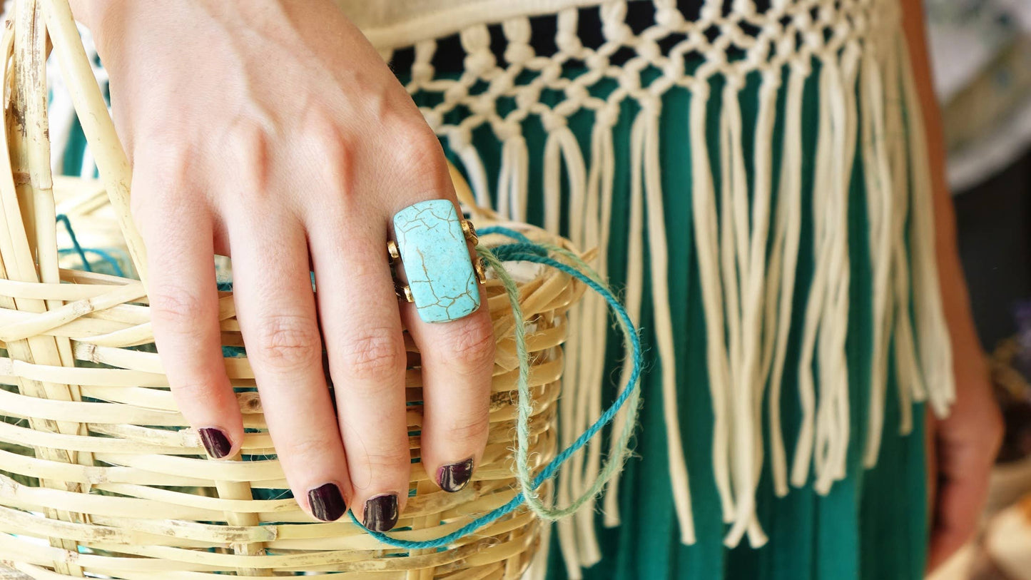 Turquoise Statement Ring – (Assorted Gold & Silver Bands): Silver