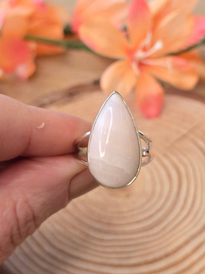 Mangano Calcite Sterling Silver Teardrop Ring - 6.3g - UK S