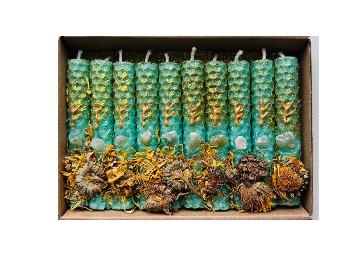 Luxury Beeswax Rune Candles with Herbs & Glitter