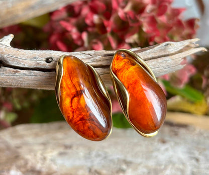 18ct Gold Plated Statement Resin Earrings: Amber