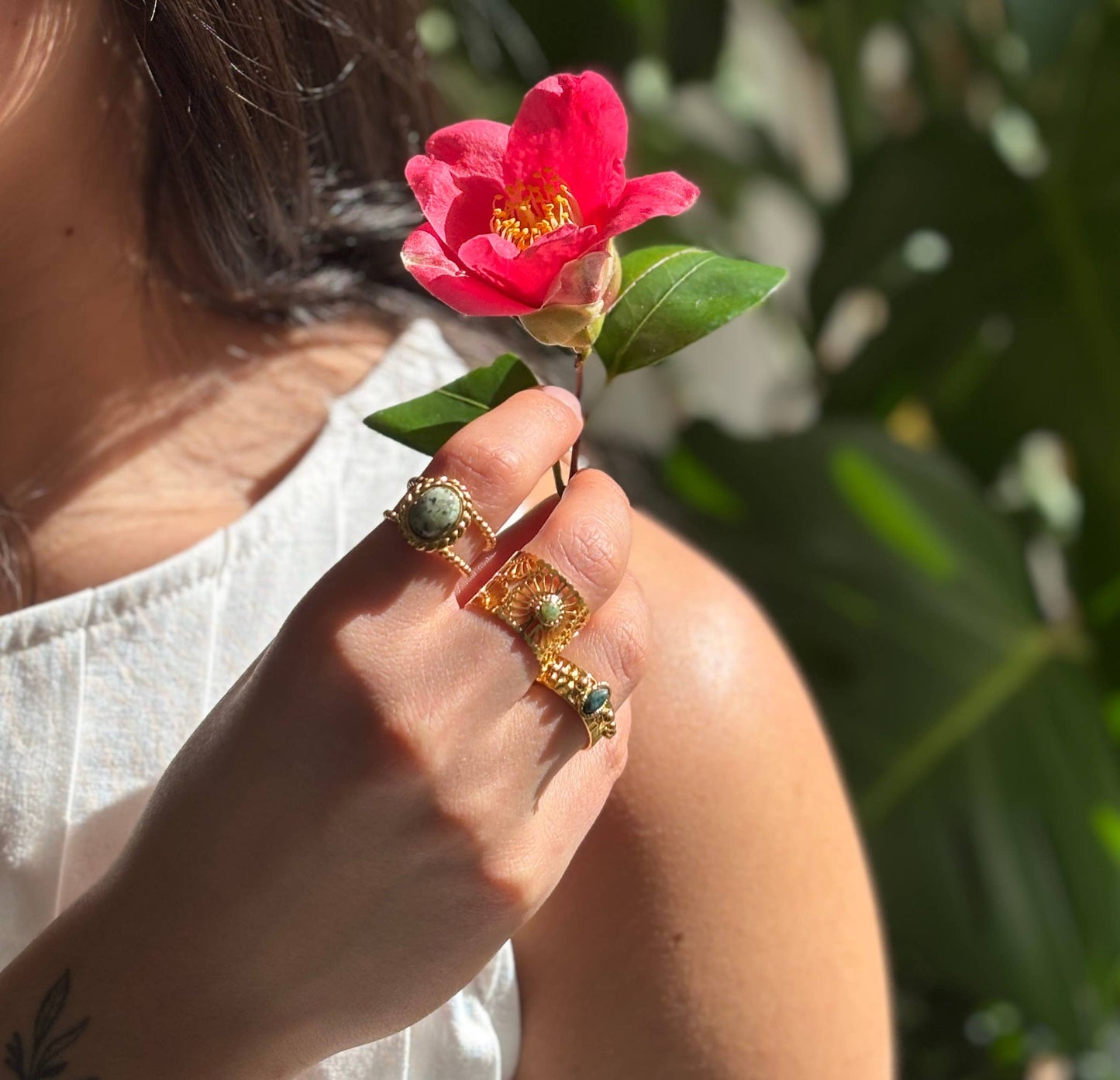 18ct Gold Plated African Turquoise Adjustable Ring 