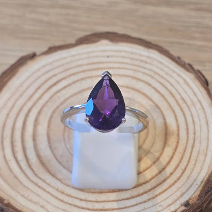 Faceted Amethyst Sterling Silver Ring - 2.7g - Size P