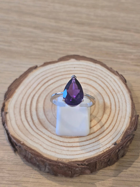 Faceted Amethyst Sterling Silver Ring - 2.7g - Size P