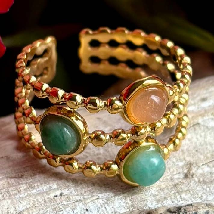 18ct Gold Plated Natural Stone Tripple Band Ring