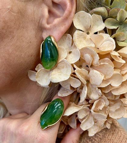 18ct Gold Plated Statement Resin Earrings: Amber