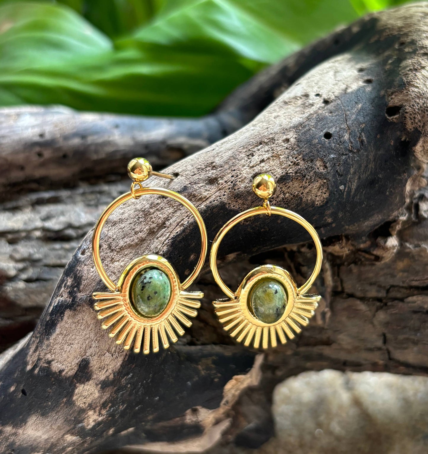 18ct Gold Plated African Turquoise Hoop Earrings 