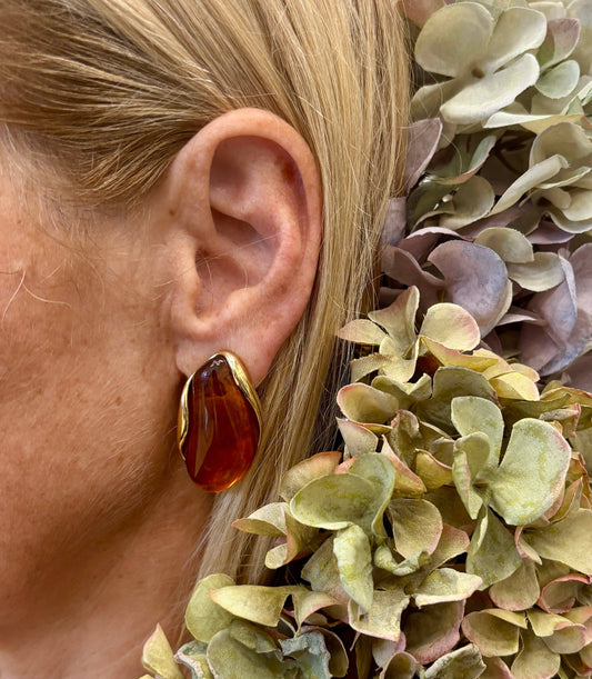 18ct Gold Plated Statement Resin Earrings: Amber