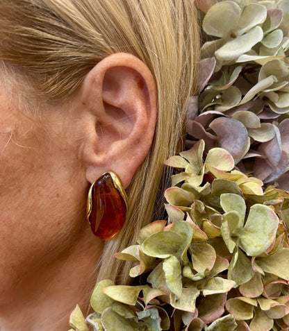 18ct Gold Plated Statement Resin Earrings: Green
