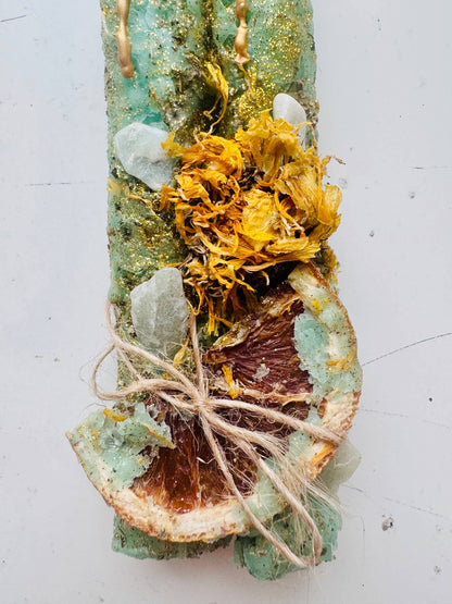 Luxury Beeswax Rune Candles with Herbs & Gold Glitter