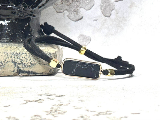 Black Agate Soft Suede Bracelet