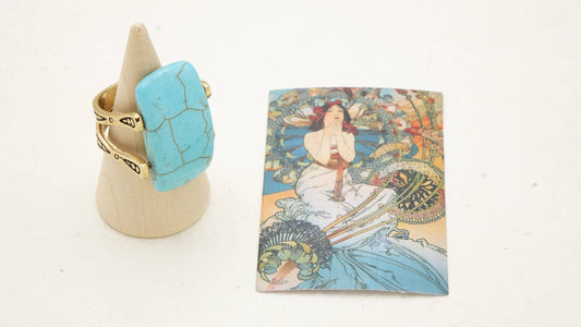 Turquoise Statement Ring – (Assorted Gold & Silver Bands): Silver
