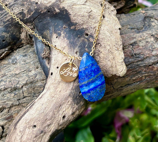 Personalised 18ct Gold Plated Lapis Lazuli Drop Necklace