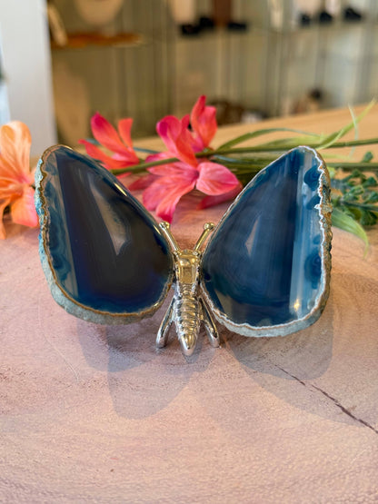 Blue Agate Butterfly - Large - 10cm x 9.5cm - 110g