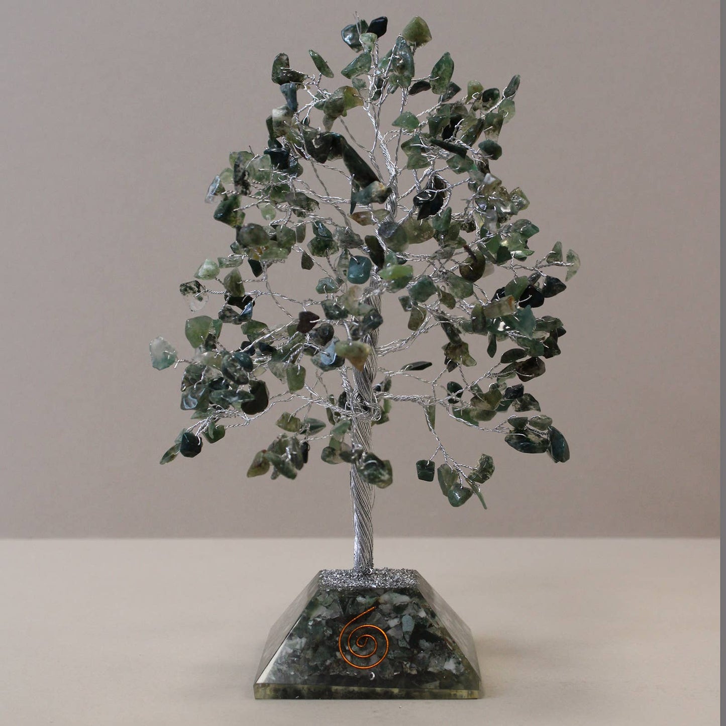 Large Moss Agate Tree with Orgonite Base