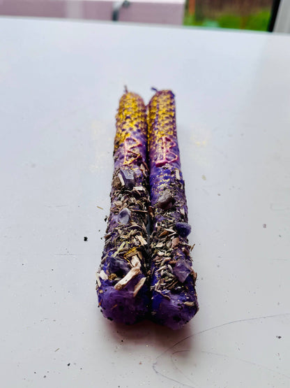 Luxury Lilac Beeswax Rune Candles with Lavender & Amethyst