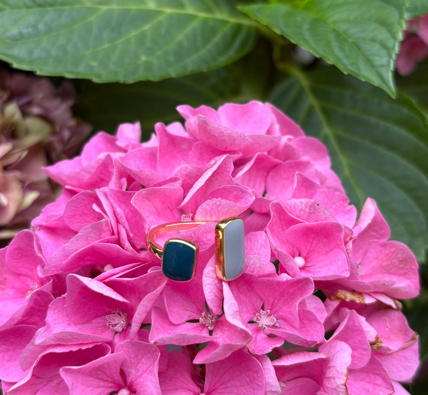 18ct Gold Plated Square Teal & Grey Ring