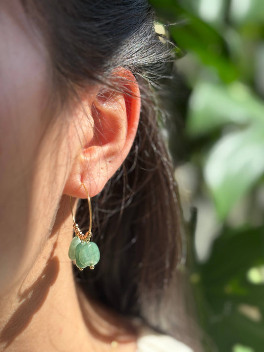 18ct Gold Plated Green Aventurine Cluster Hoop Earrings