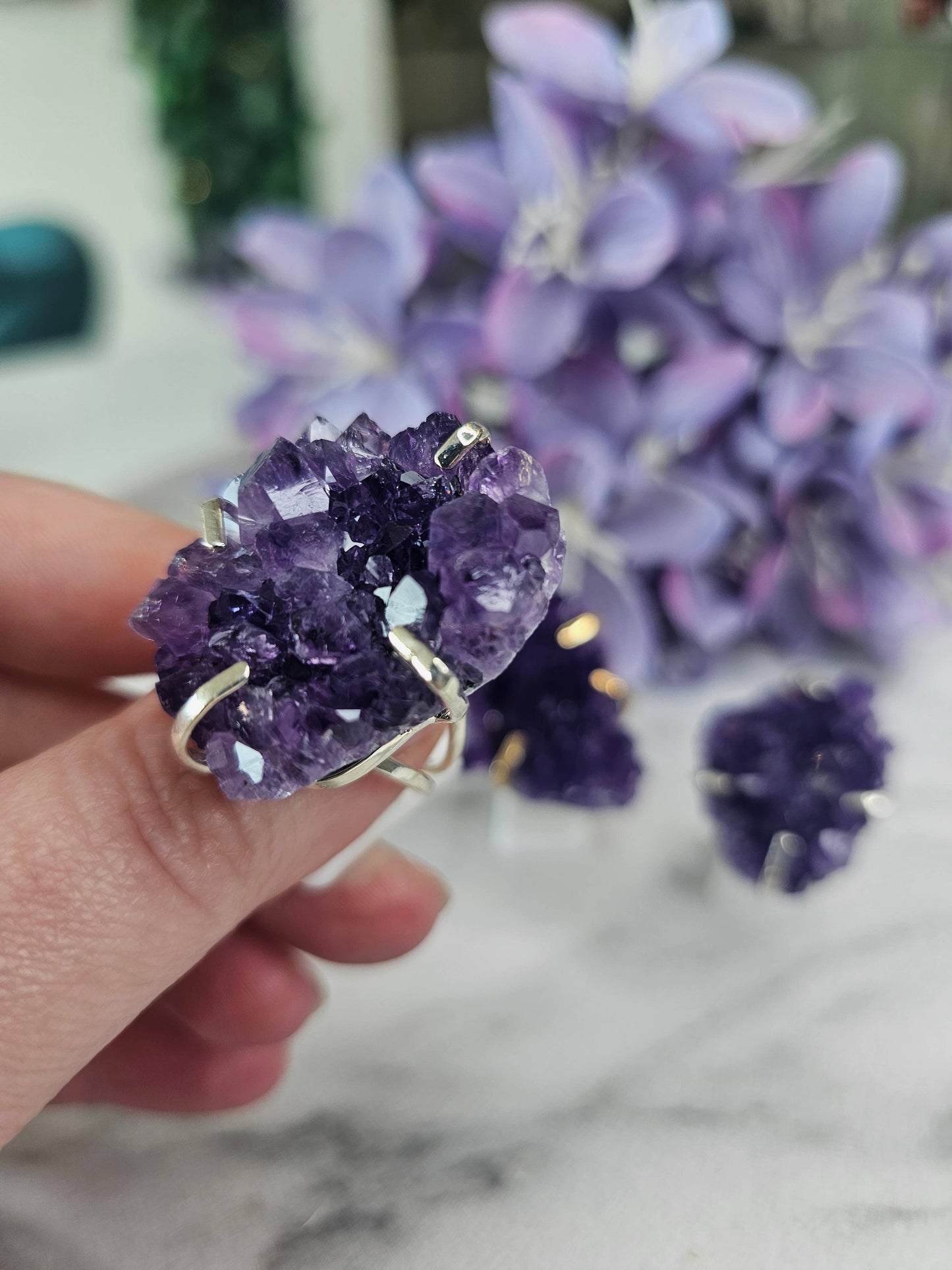 Uruguayan Amethyst Adjustable Cluster Rings: Silver