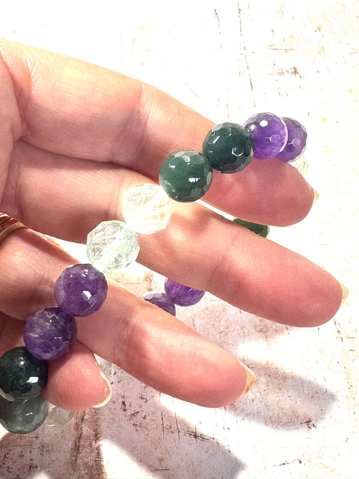 Chunky Amethyst and Moss Agate Diffuser Bracelet: 6 Inch Small