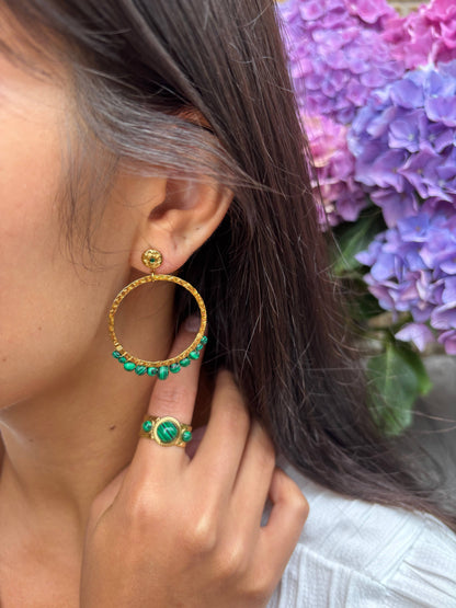 18ct Gold Plated Malachite Triple Stone Ring