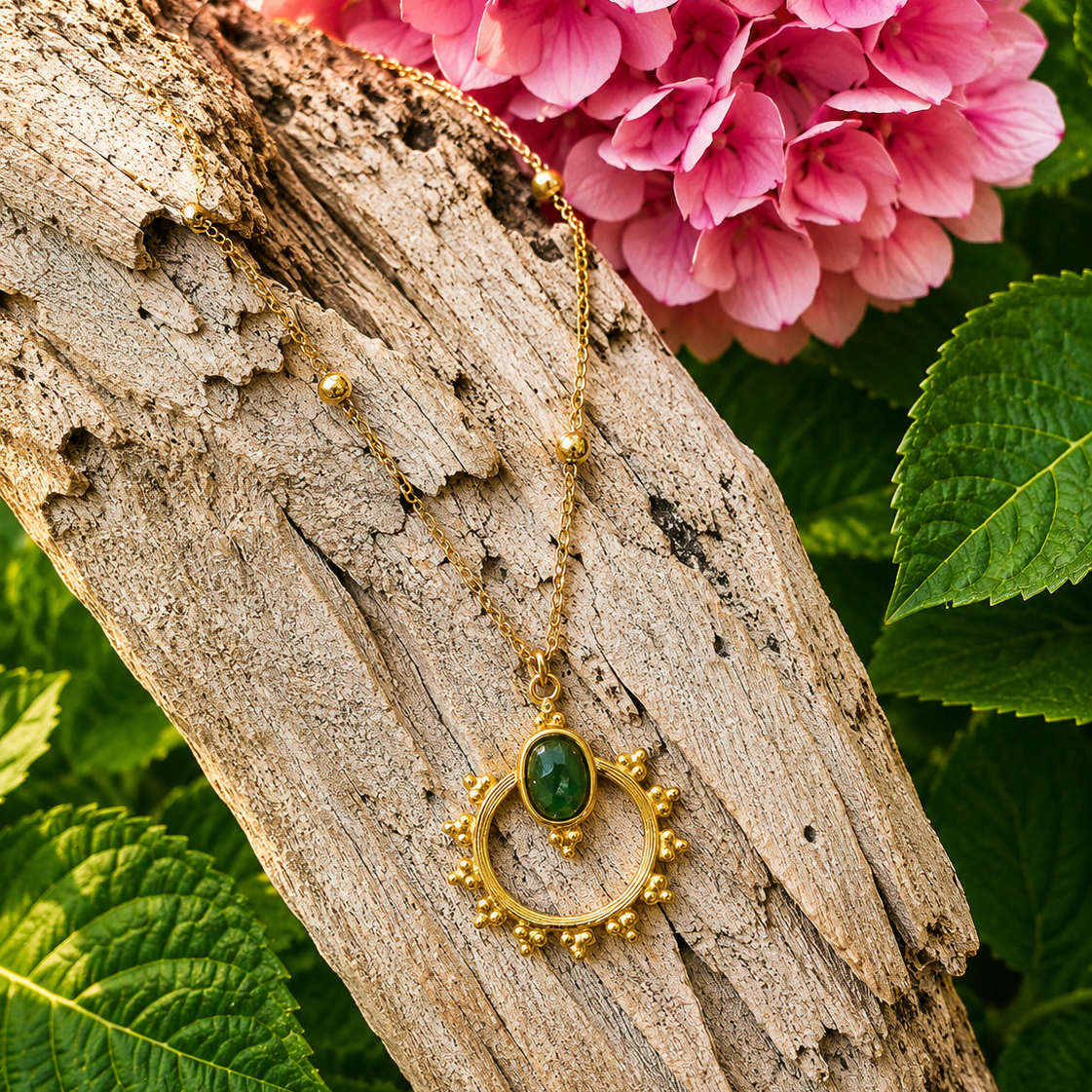 18ct Gold Plated African Jade Sunburst Necklace