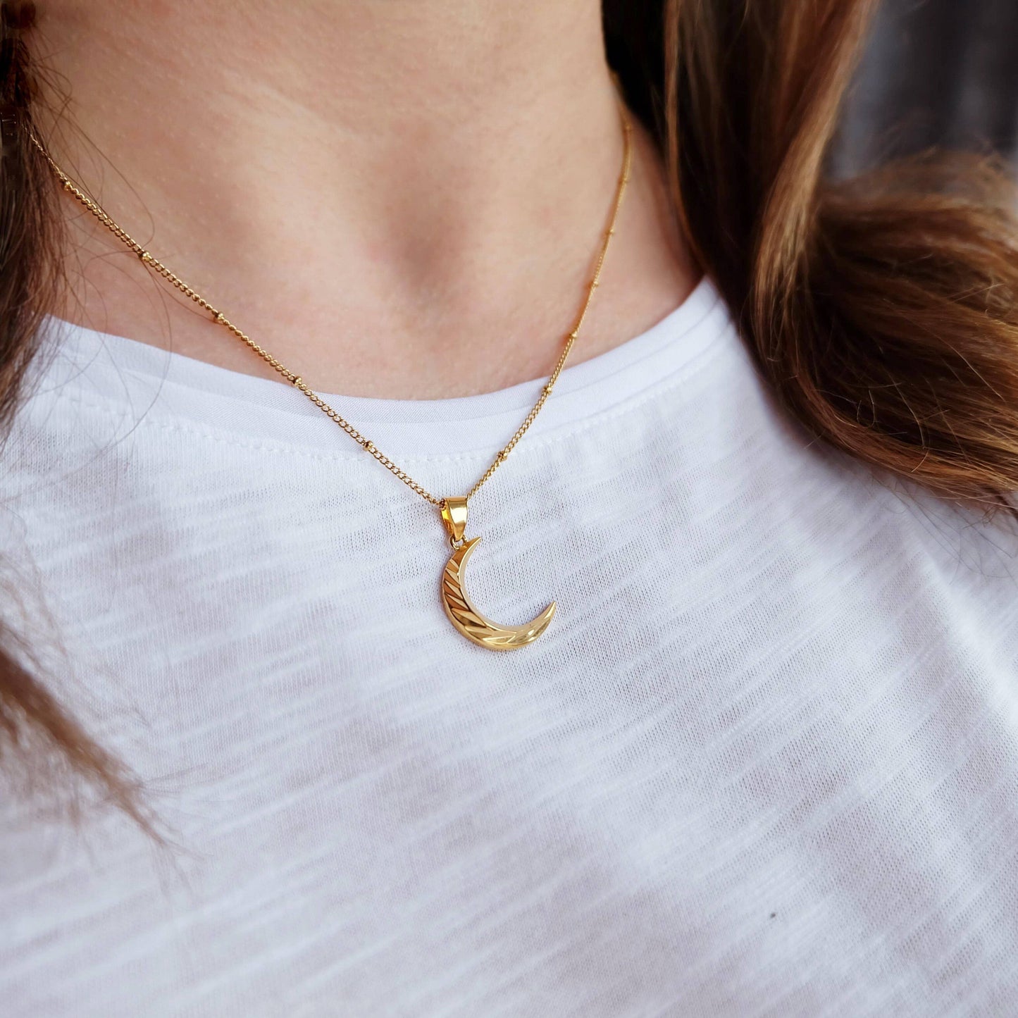 Gold Crescent Moon Necklace: 16 - 18 inches