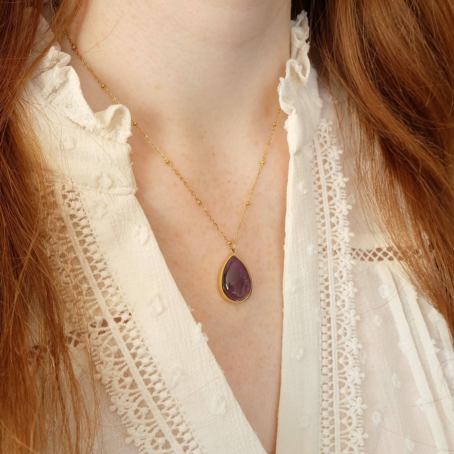 Amethyst Gemstone Drop Necklace : 16 - 18 inches