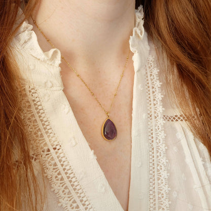 Amethyst Gemstone Drop Necklace : 16 - 18 inches