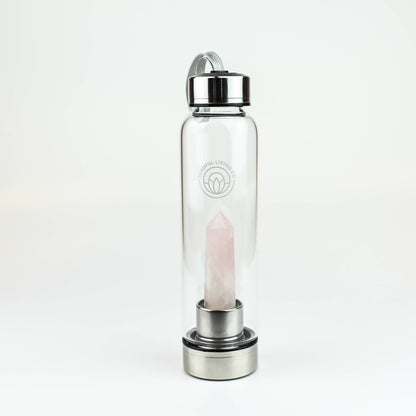 Crystal Infused Glass Water Bottle, Rose Quartz, Love & Calm