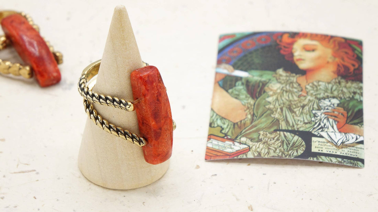 Coral Stone Ring  – (Assorted Gold & Silver Bands): Gold