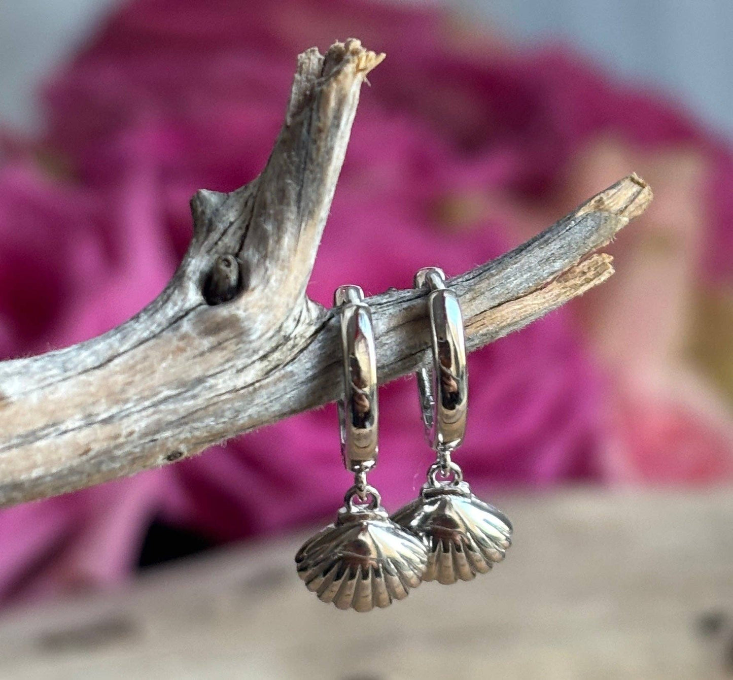 925 Sterling Silver Shell Huggie Earrings  