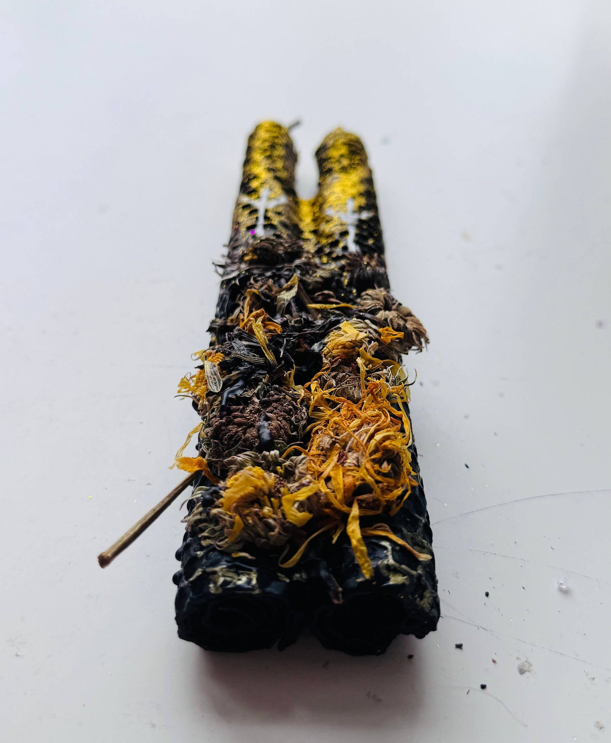 Luxury Beeswax Rune Candles with Marigold & Gold Glitter