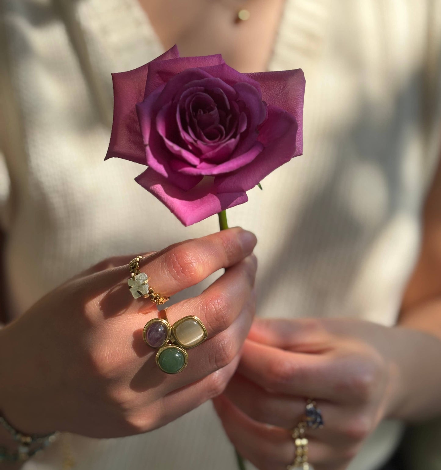 18ct Gold Plated Adjustable Triple Stone Ring   
