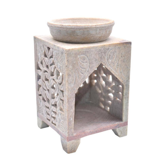 Oil burner holder carved soapstone, leaf design rectangular
