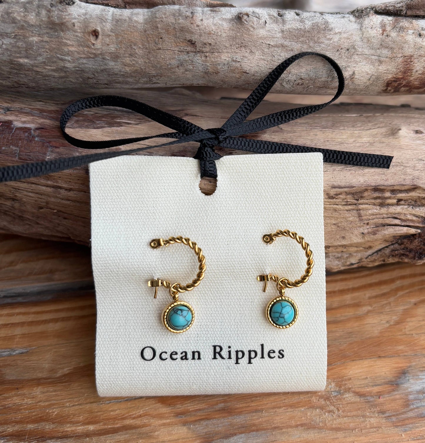 18ct Gold Plated Turquoise Twisted Huggie Earrings   