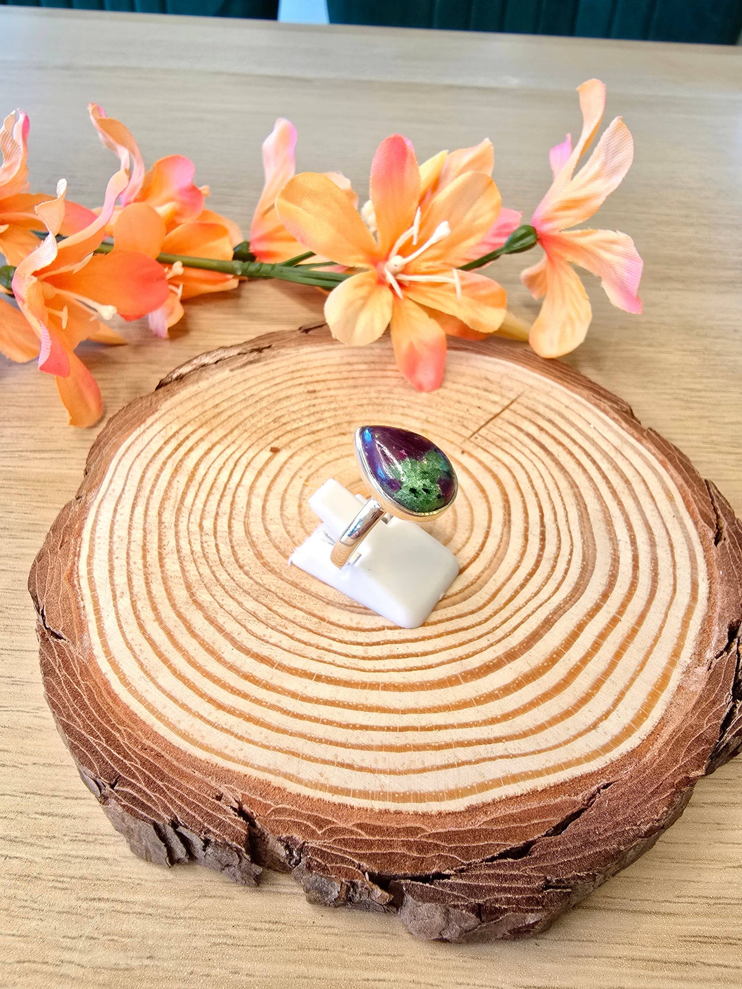 Ruby Zostite Teardrop Sterling Silver Ring - 4.6g - UK R / U