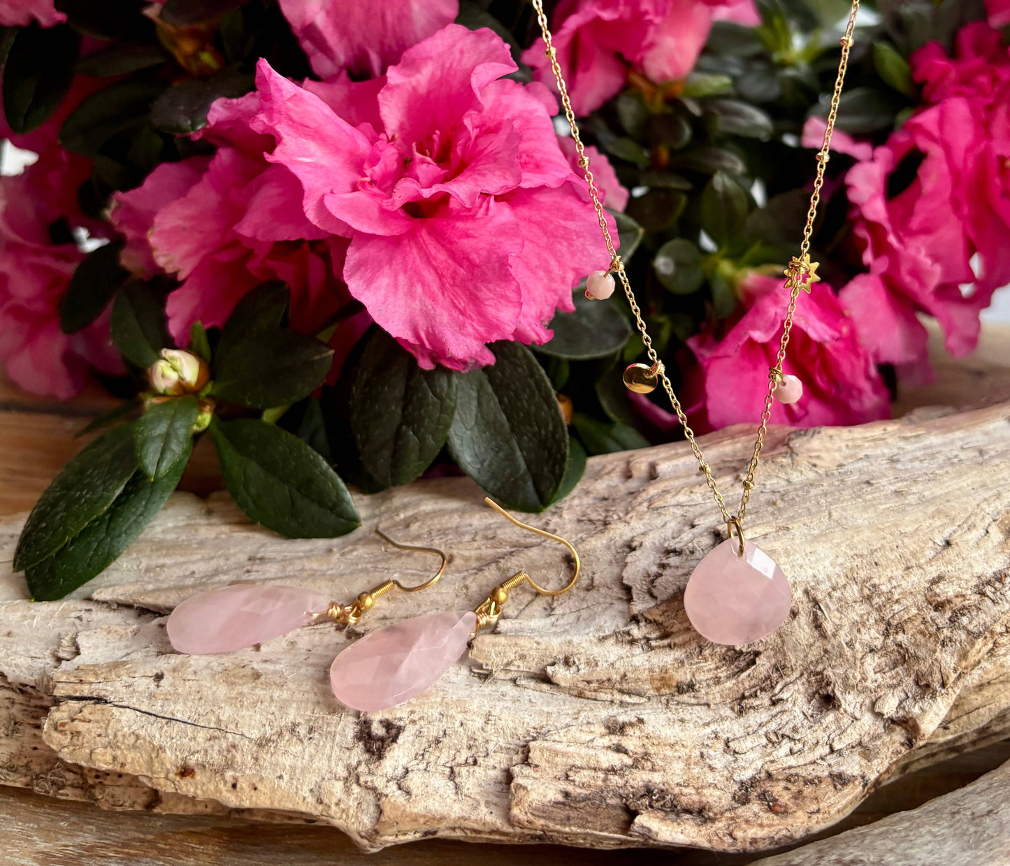 18ct Gold Plated Rose Quartz Faceted Drop Earrings 