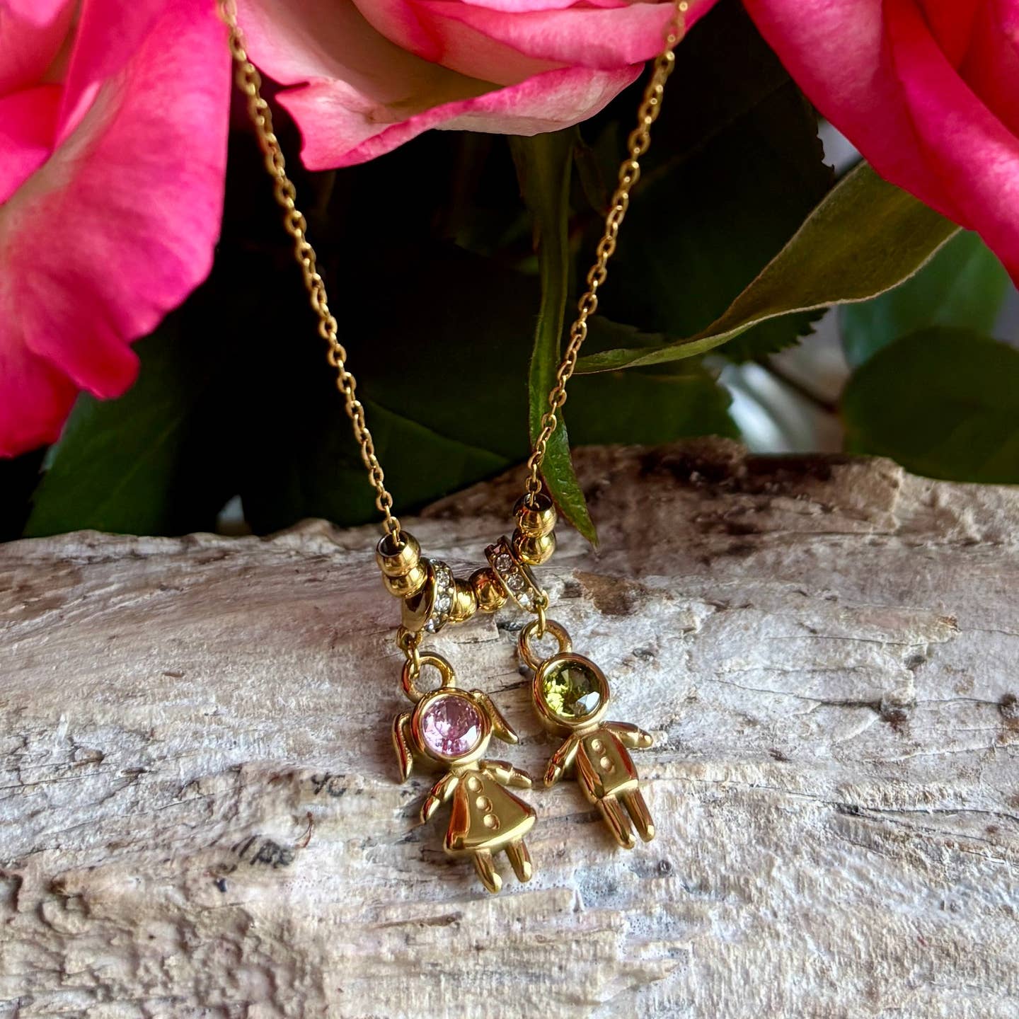 18ct Gold Plated Girl & Boy Charms Necklace