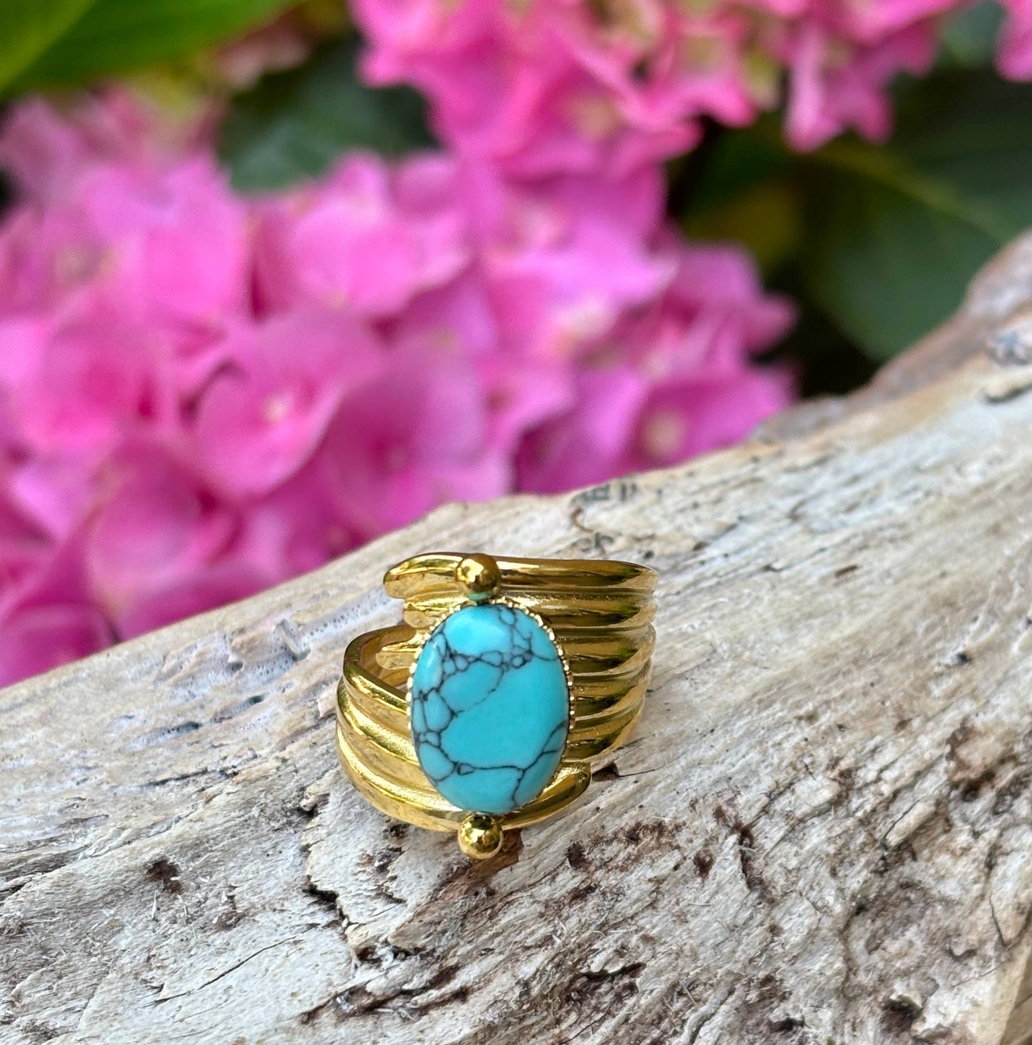 18ct Gold Plated Oval Turquoise Stone Ring  